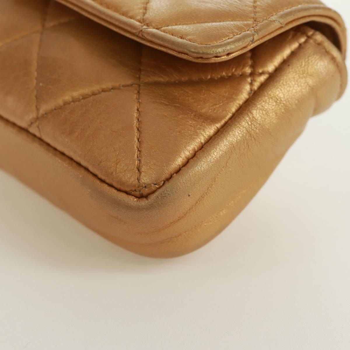 CHANEL Mini Matelasse 10 Chain Handle Pouch Lamb Skin Gold CC Auth 165375V