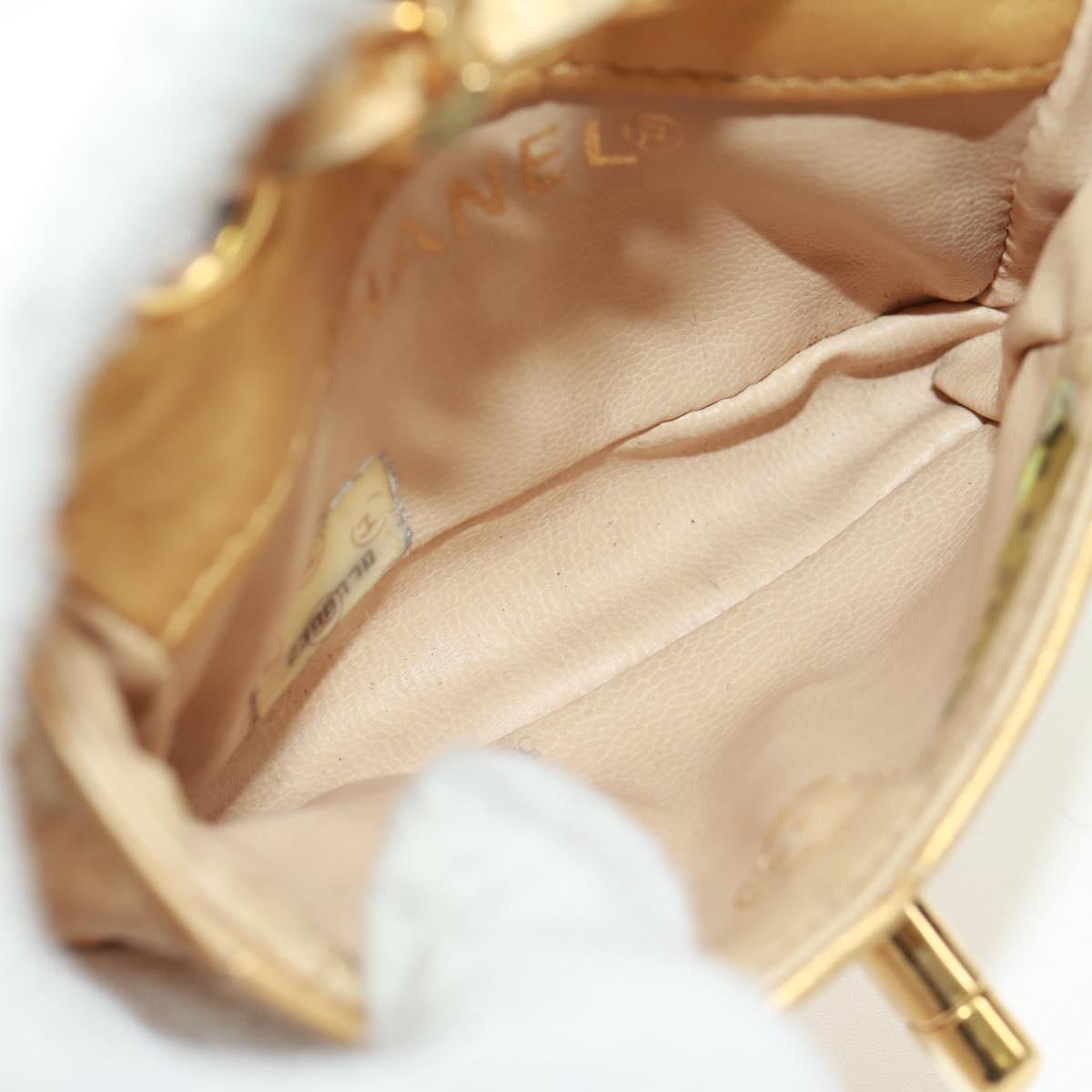 CHANEL Mini Matelasse 10 Chain Handle Pouch Lamb Skin Gold CC Auth 165375V