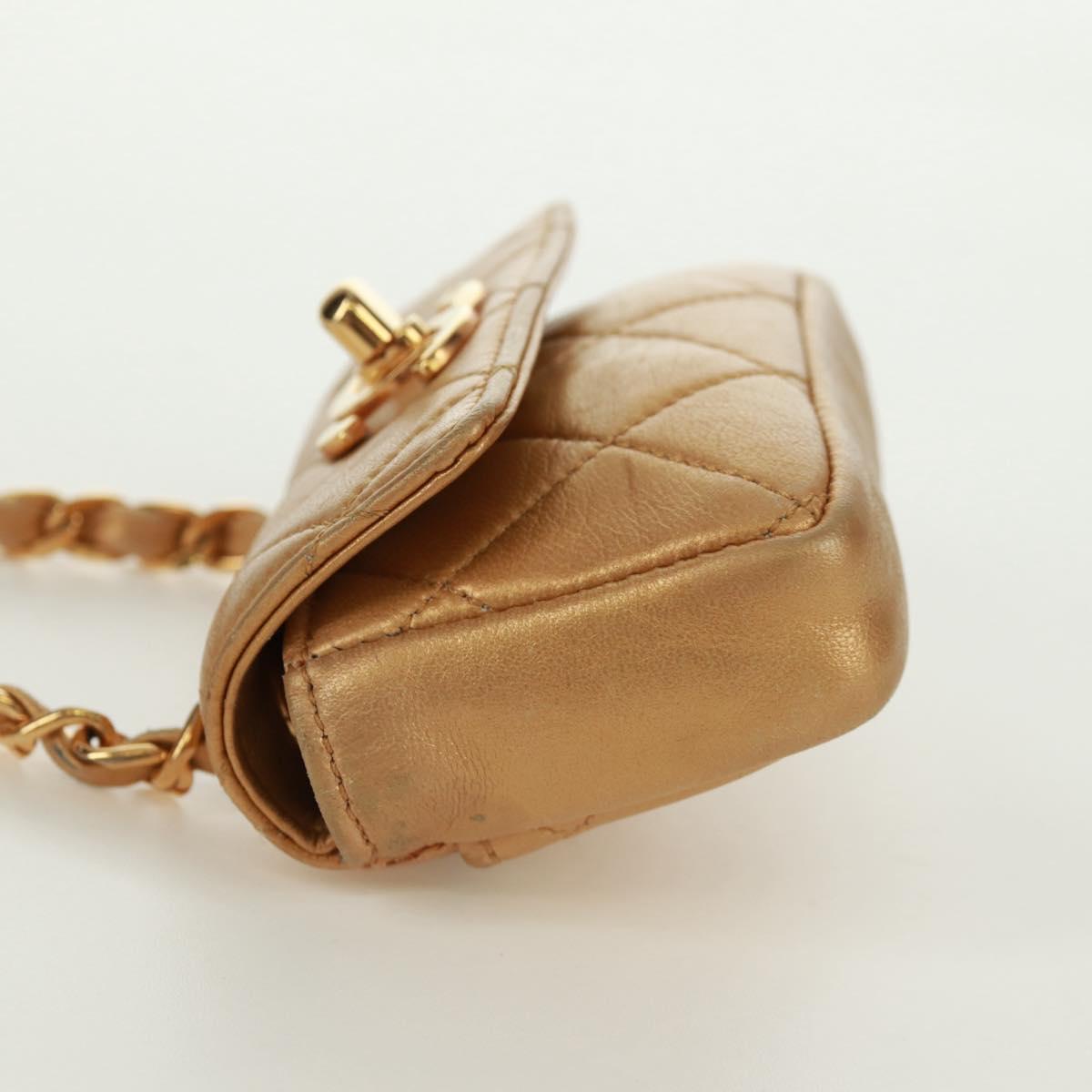 CHANEL Mini Matelasse 10 Chain Handle Pouch Lamb Skin Gold CC Auth 165375V