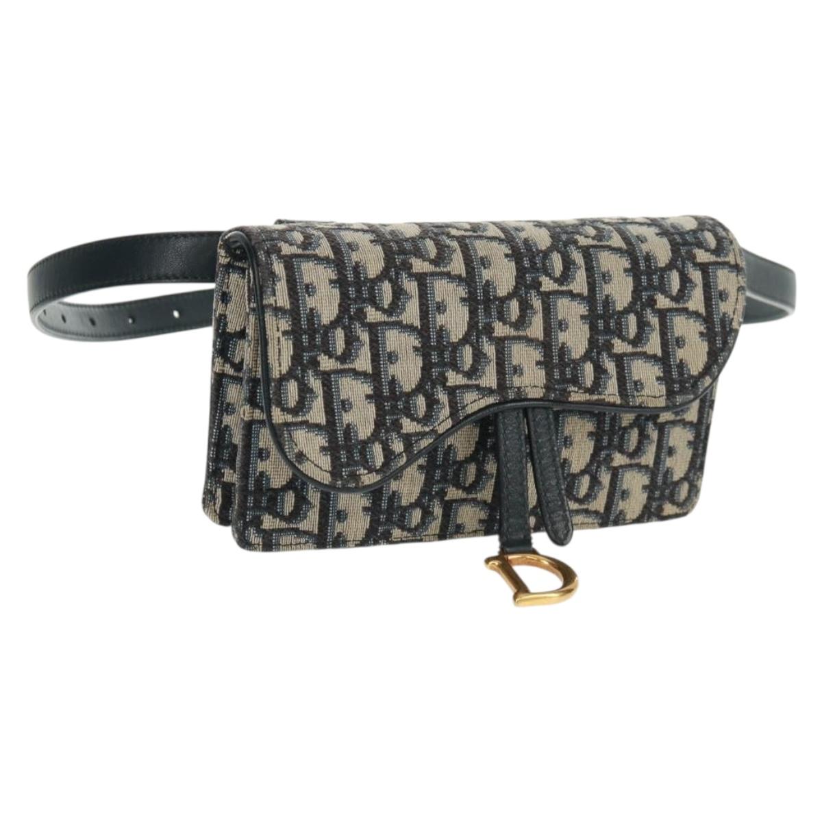 Christian Dior Trotter Canvas Saddle Oblique Waist bag Navy Gold Auth 165390V