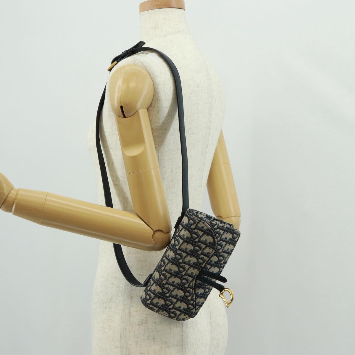 Christian Dior Trotter Canvas Saddle Oblique Waist bag Navy Gold Auth 165390V