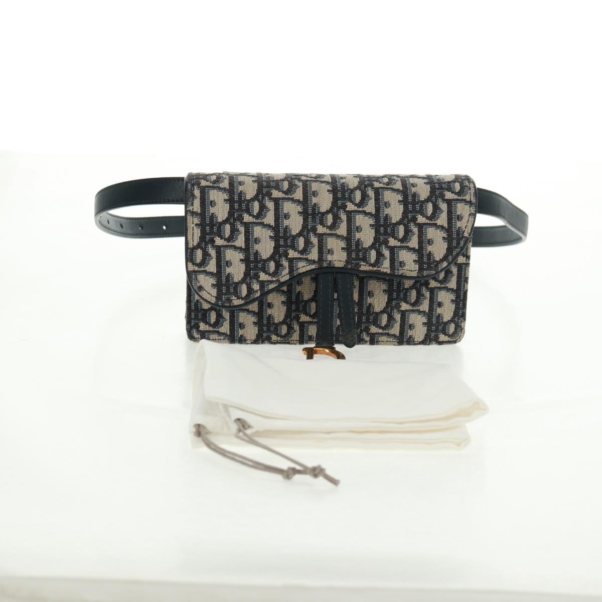 Christian Dior Trotter Canvas Saddle Oblique Waist bag Navy Gold Auth 165390V