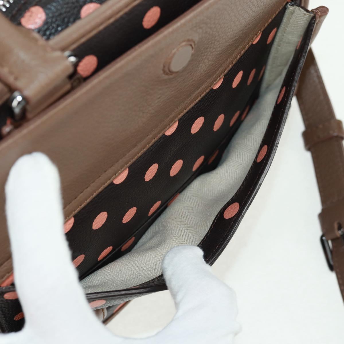 LOEWE Cruz Hand Bag Leather 2way Dark Brown Silver Auth 165392M