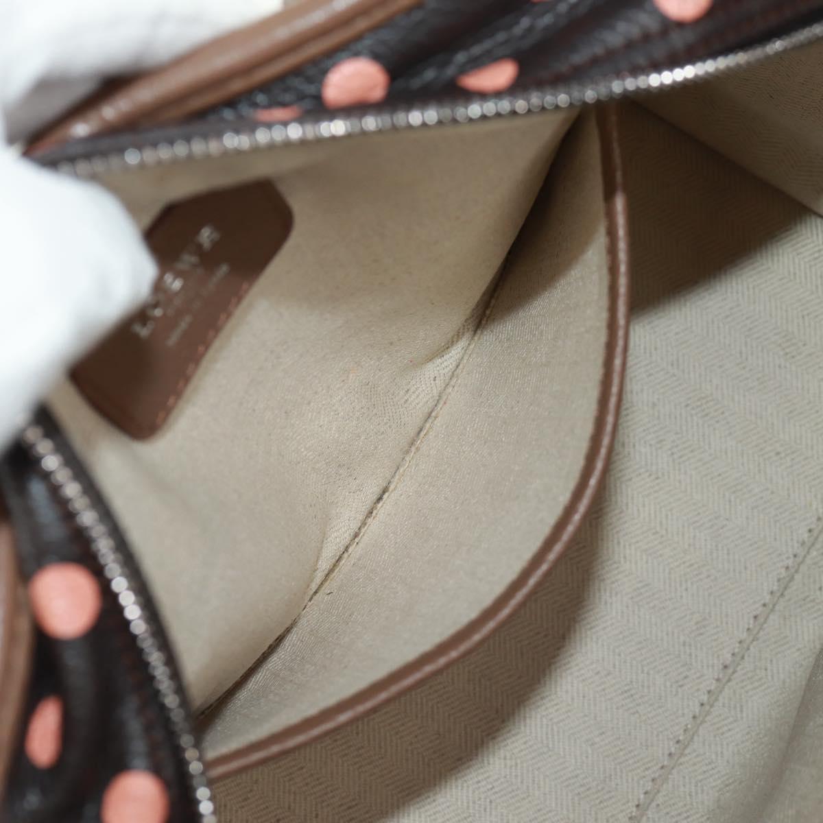 LOEWE Cruz Hand Bag Leather 2way Dark Brown Silver Auth 165392M