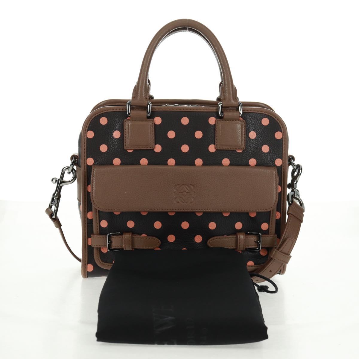 LOEWE Cruz Hand Bag Leather 2way Dark Brown Silver Auth 165392M