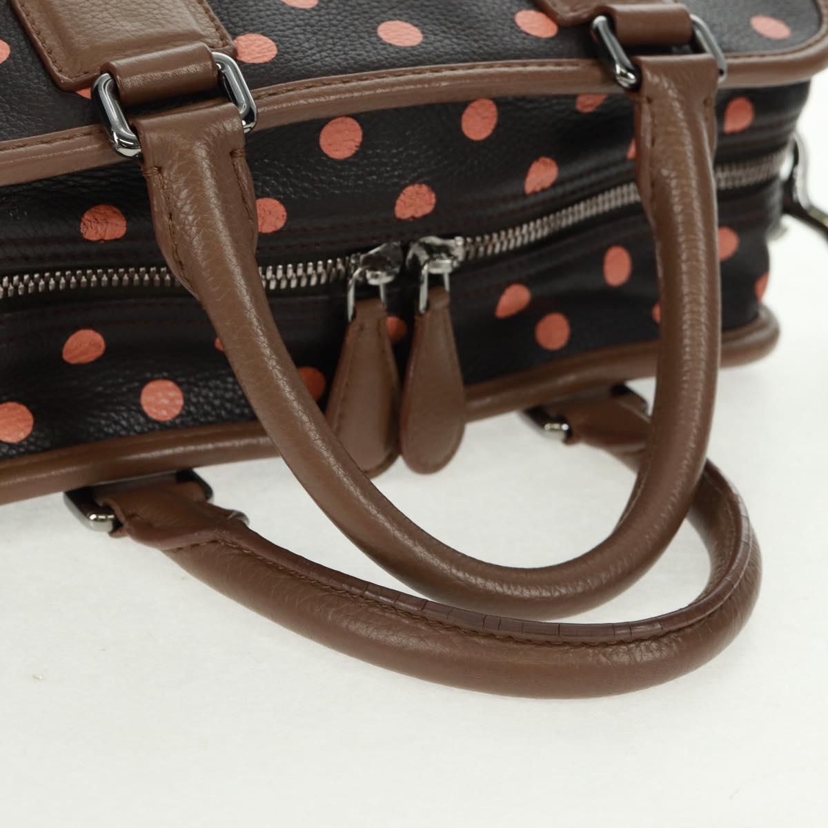LOEWE Cruz Hand Bag Leather 2way Dark Brown Silver Auth 165392M