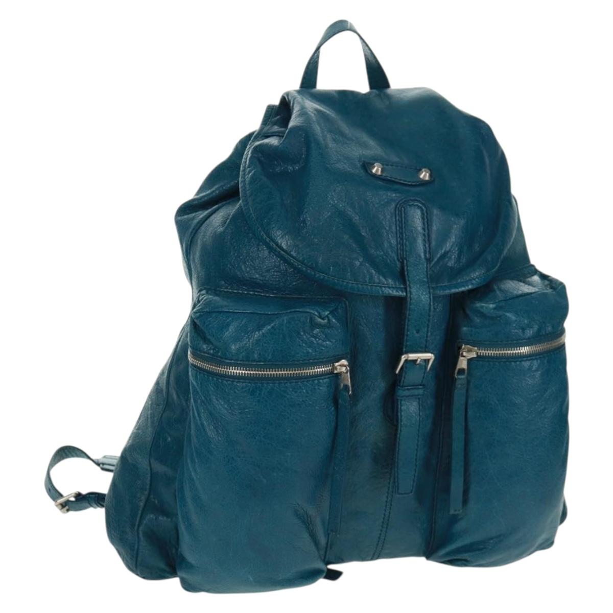 BALENCIAGA Backpack Leather Blue Silver 326404 Auth 165396V