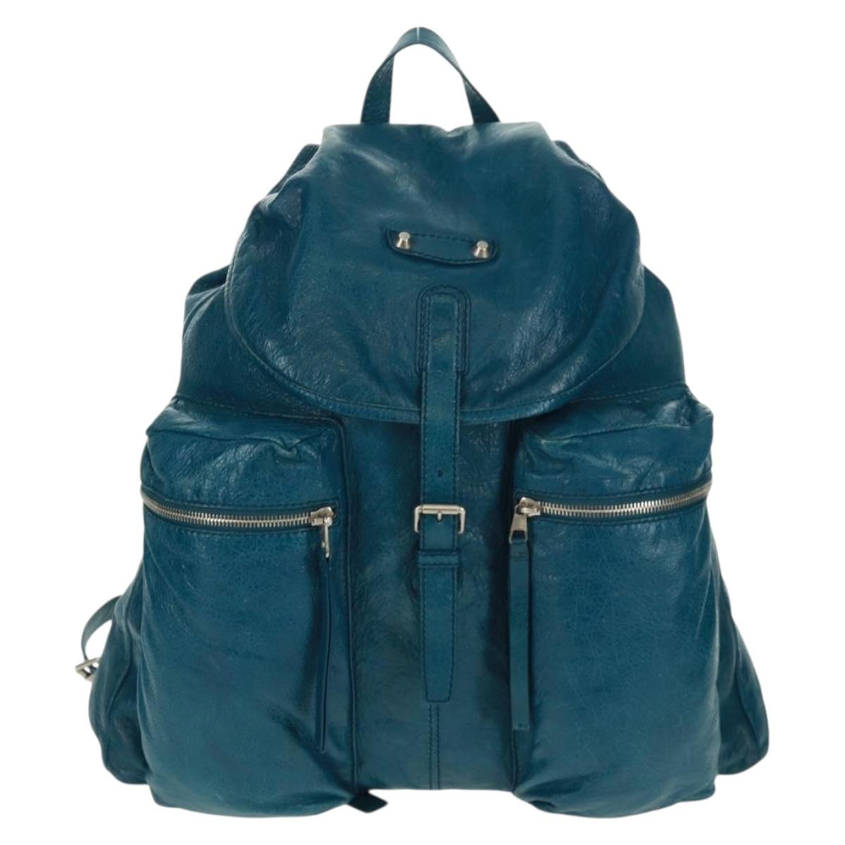 BALENCIAGA Backpack Leather Blue Silver 326404 Auth 165396V