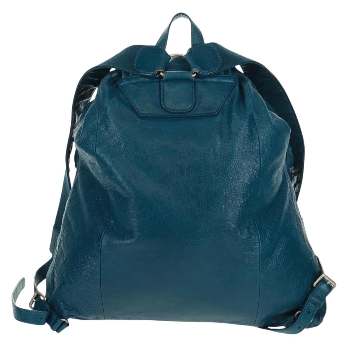 BALENCIAGA Backpack Leather Blue Silver 326404 Auth 165396V