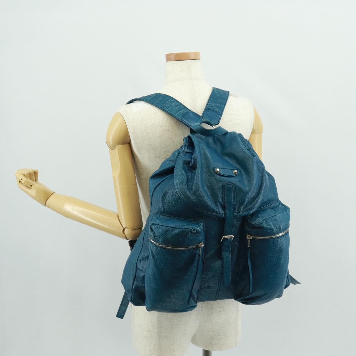 BALENCIAGA Backpack Leather Blue Silver 326404 Auth 165396V