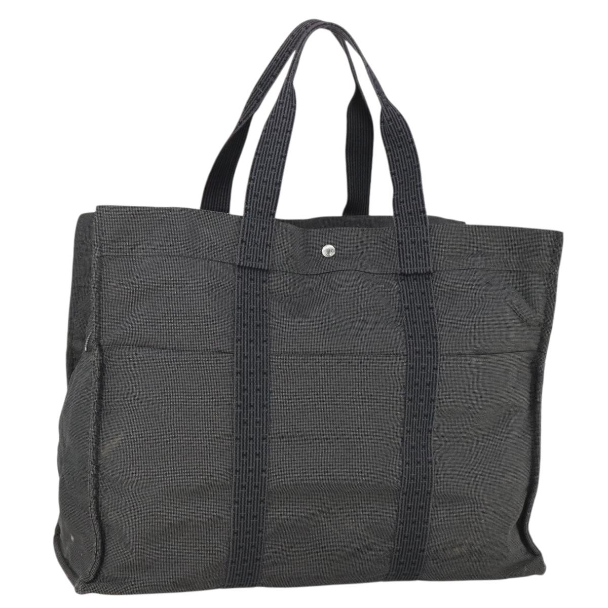 HERMES Her Line TGM Hand Bag Canvas Gray Silver Auth 165402