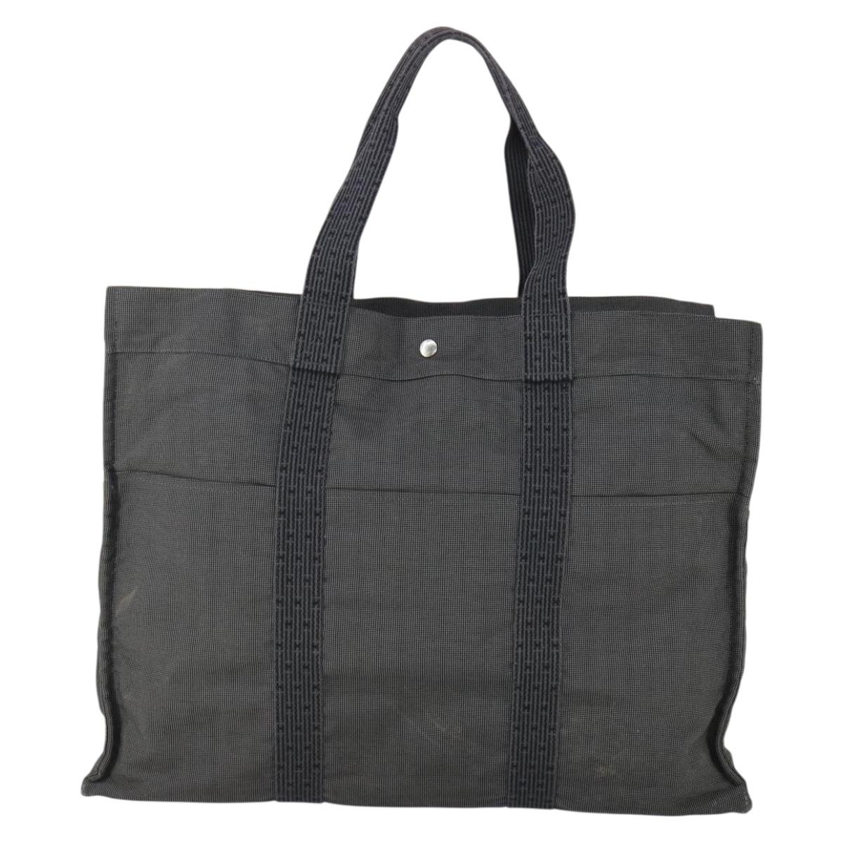 HERMES Her Line TGM Hand Bag Canvas Gray Silver Auth 165402