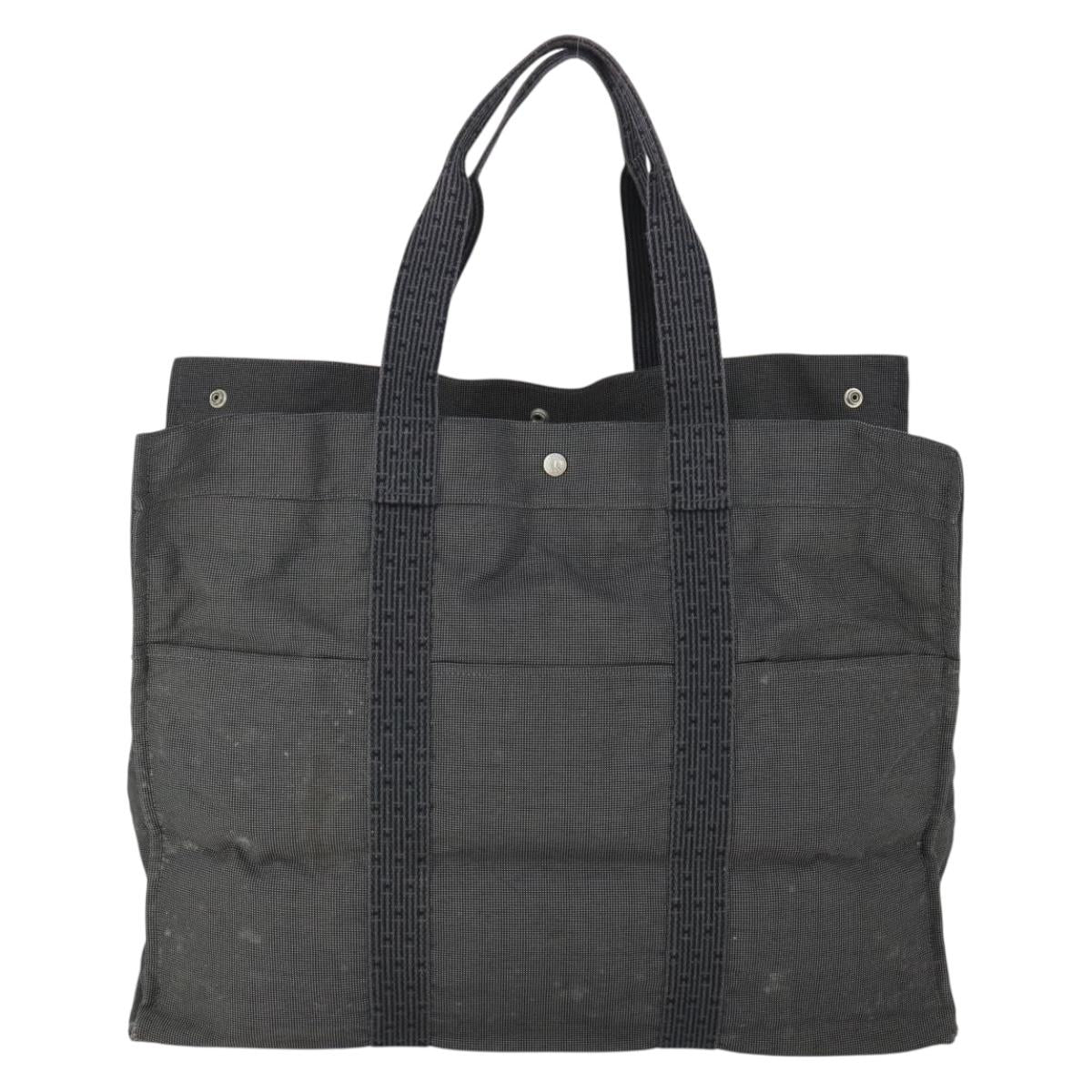 HERMES Her Line TGM Hand Bag Canvas Gray Silver Auth 165402