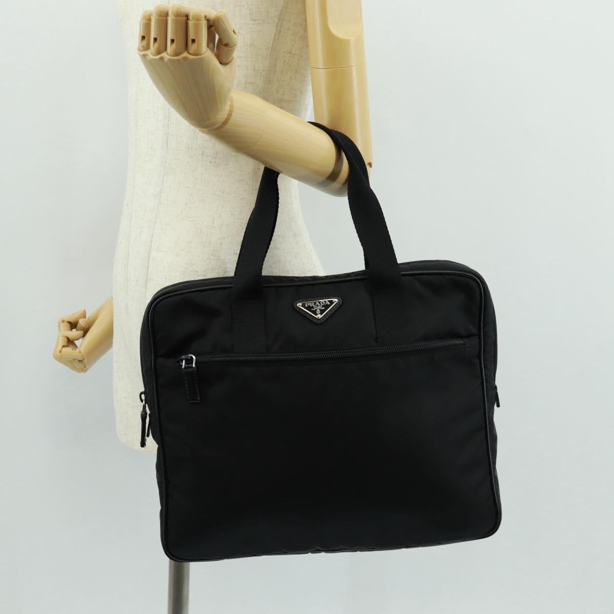 PRADA PC Case Hand Bag Nylon Black Silver Auth 165403V