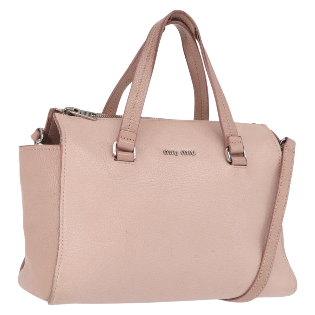 Miu Miu Hand Bag Leather 2way Pink Silver Auth 165405
