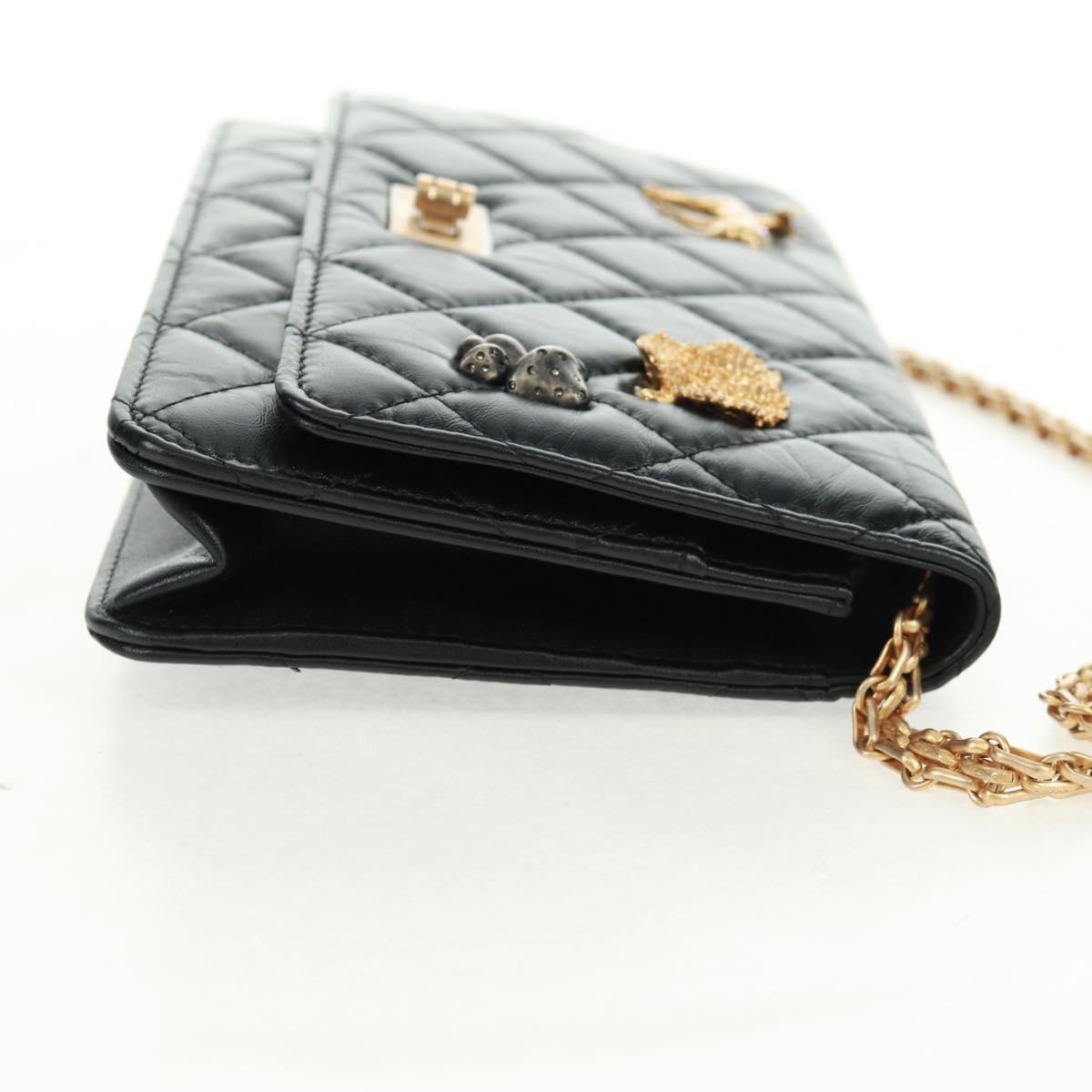 CHANEL Chain Matelasse 2.55 Shoulder Bag Leather Black Gold CC Auth 165409V