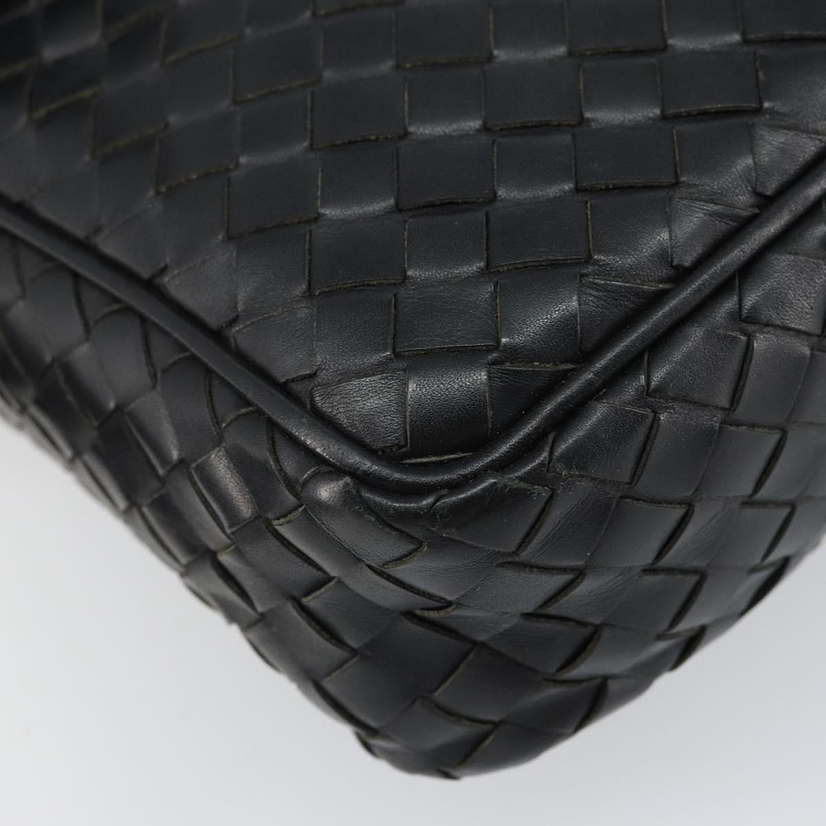 BOTTEG AVENETA INTRECCIATO Shoulder Bag Leather Black Silver Auth 165410