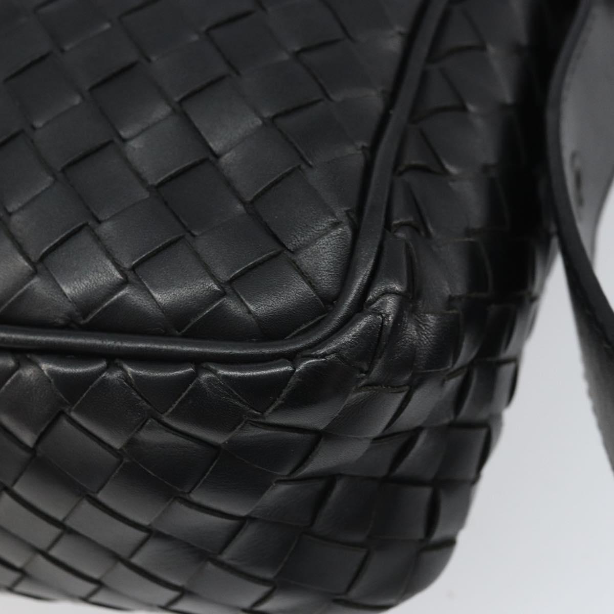 BOTTEG AVENETA INTRECCIATO Shoulder Bag Leather Black Silver Auth 165410