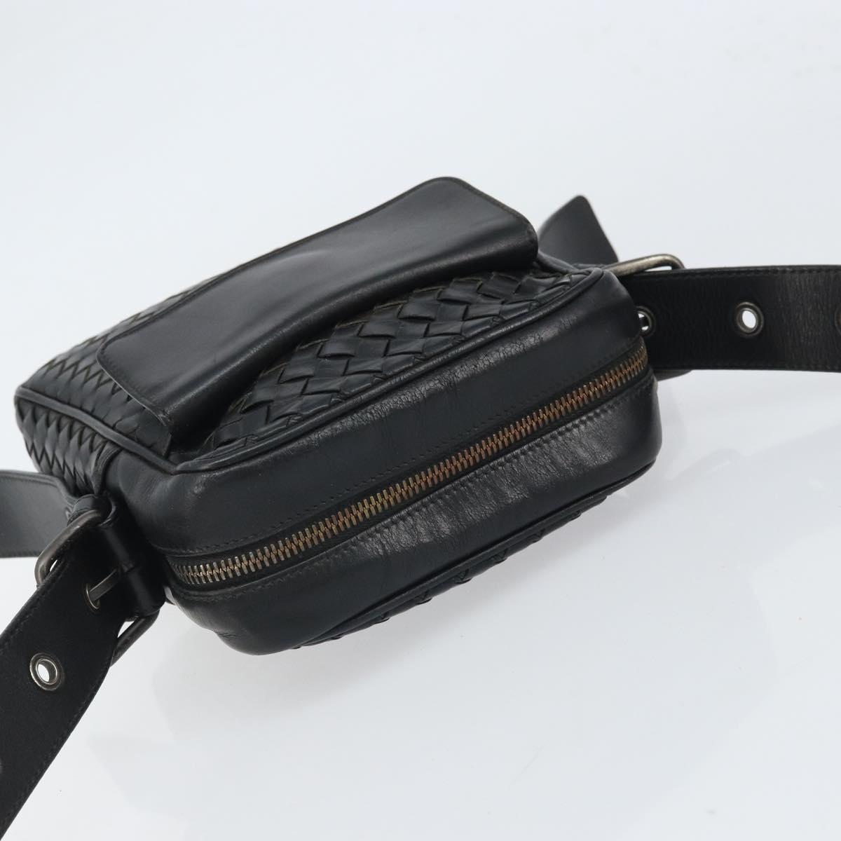 BOTTEG AVENETA INTRECCIATO Shoulder Bag Leather Black Silver Auth 165410