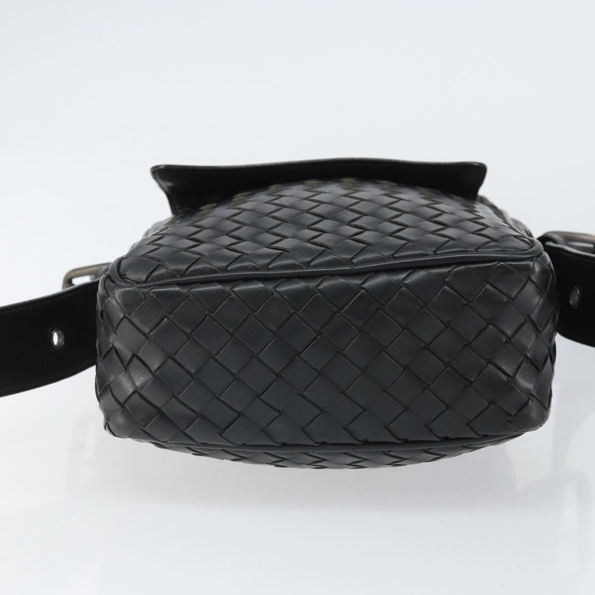 BOTTEG AVENETA INTRECCIATO Shoulder Bag Leather Black Silver Auth 165410