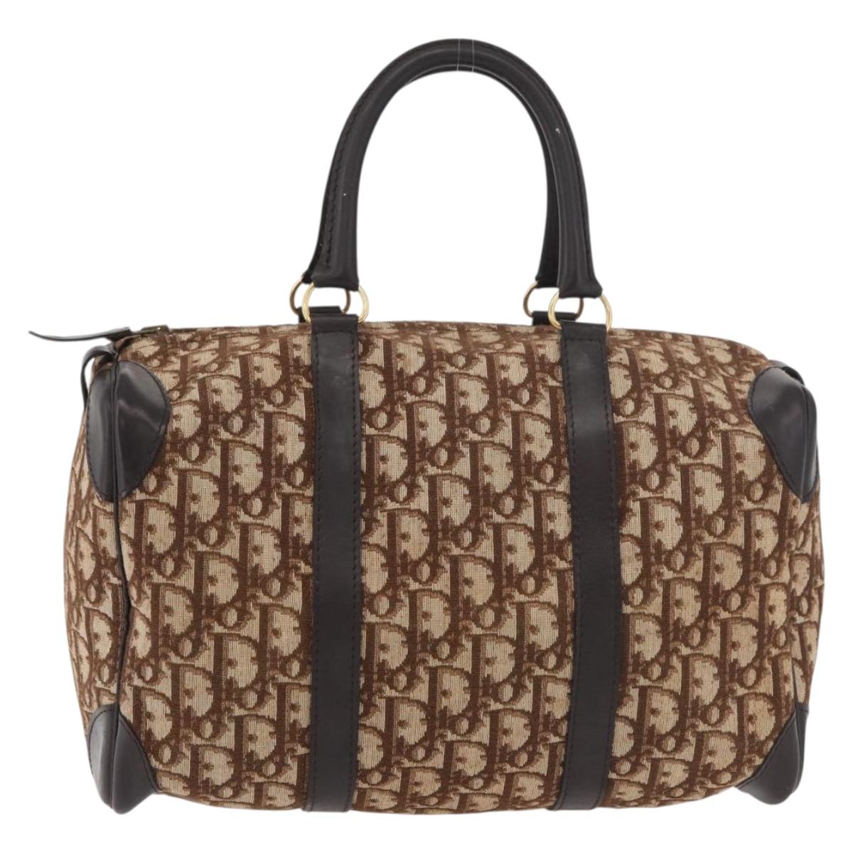 Christian Dior Trotter Canvas Boston Bag Beige Gold Auth 165414