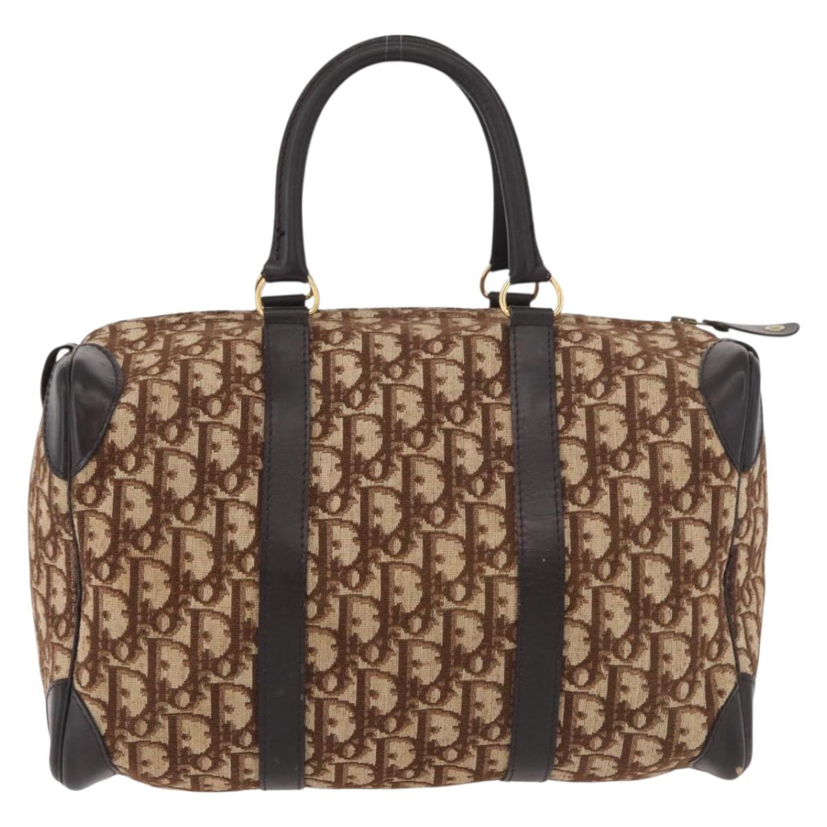 Christian Dior Trotter Canvas Boston Bag Beige Gold Auth 165414