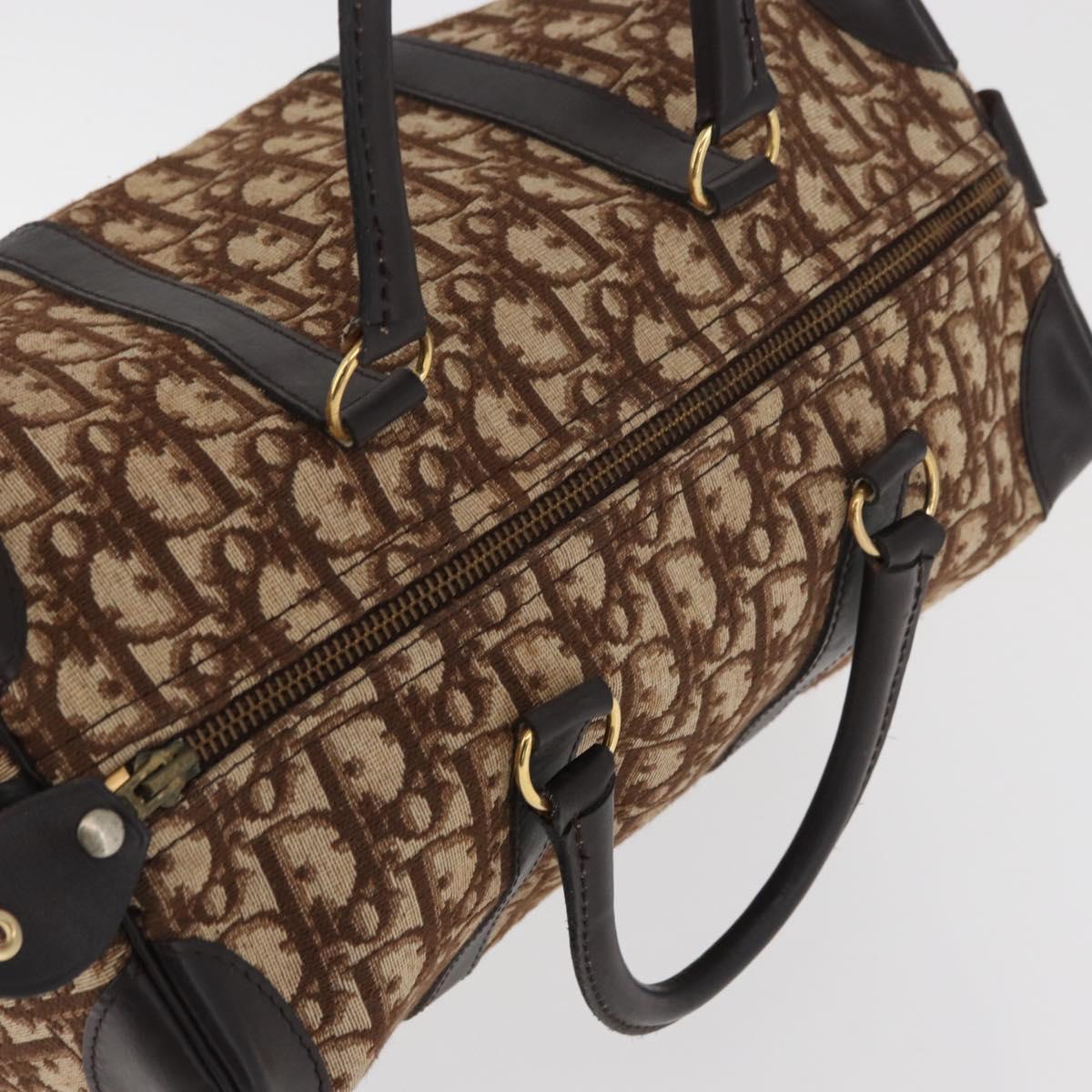 Christian Dior Trotter Canvas Boston Bag Beige Gold Auth 165414