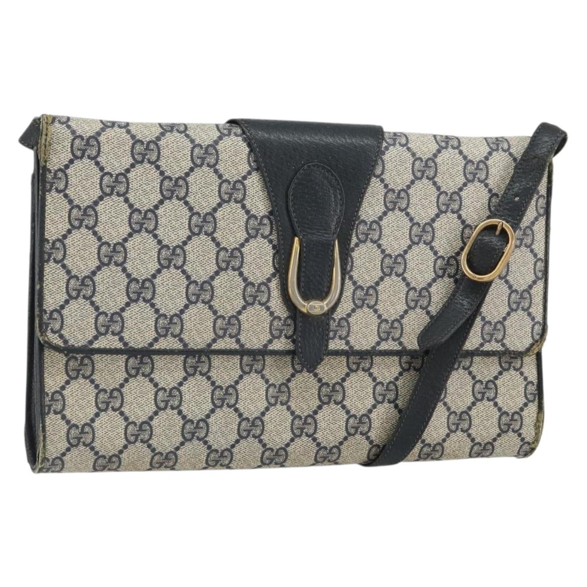 GUCCI GG Supreme Shoulder Bag PVC Navy Gold 94 02 050 Auth 165417