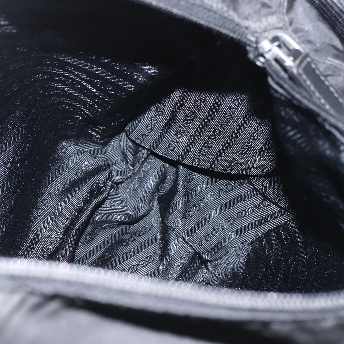 PRADA Shoulder Bag Nylon Black Silver Auth 165424