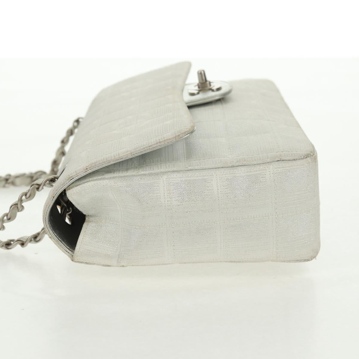 CHANEL New Travel line Choco Bar 25 Chain Bag Nylon Silver CC Auth 165427V