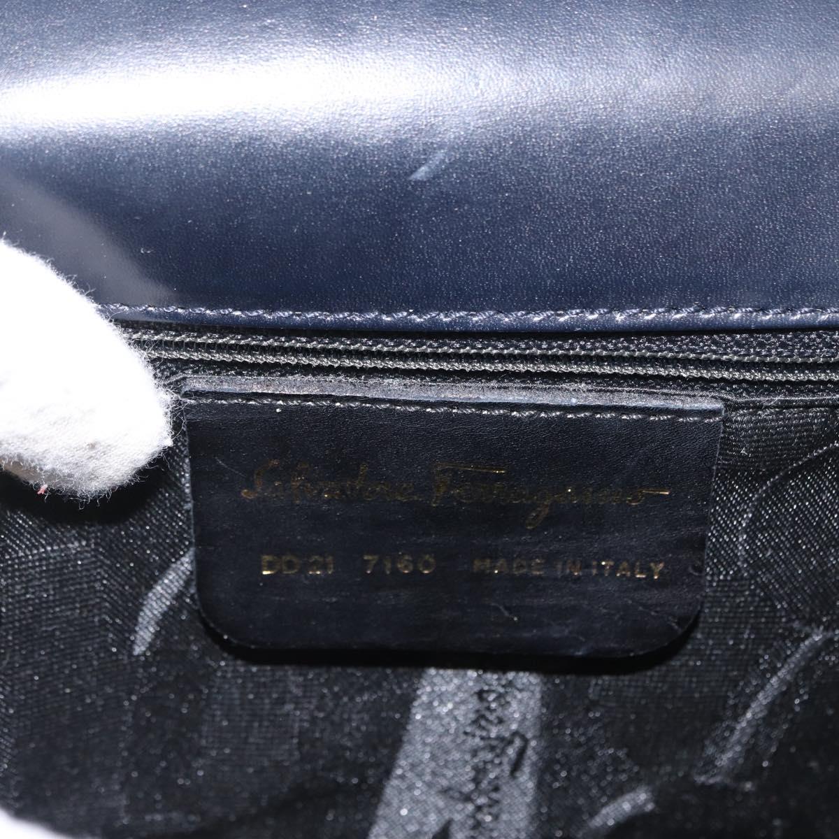 Salvatore Ferragamo Gancini Shoulder Bag Leather Navy Gold Auth 165428