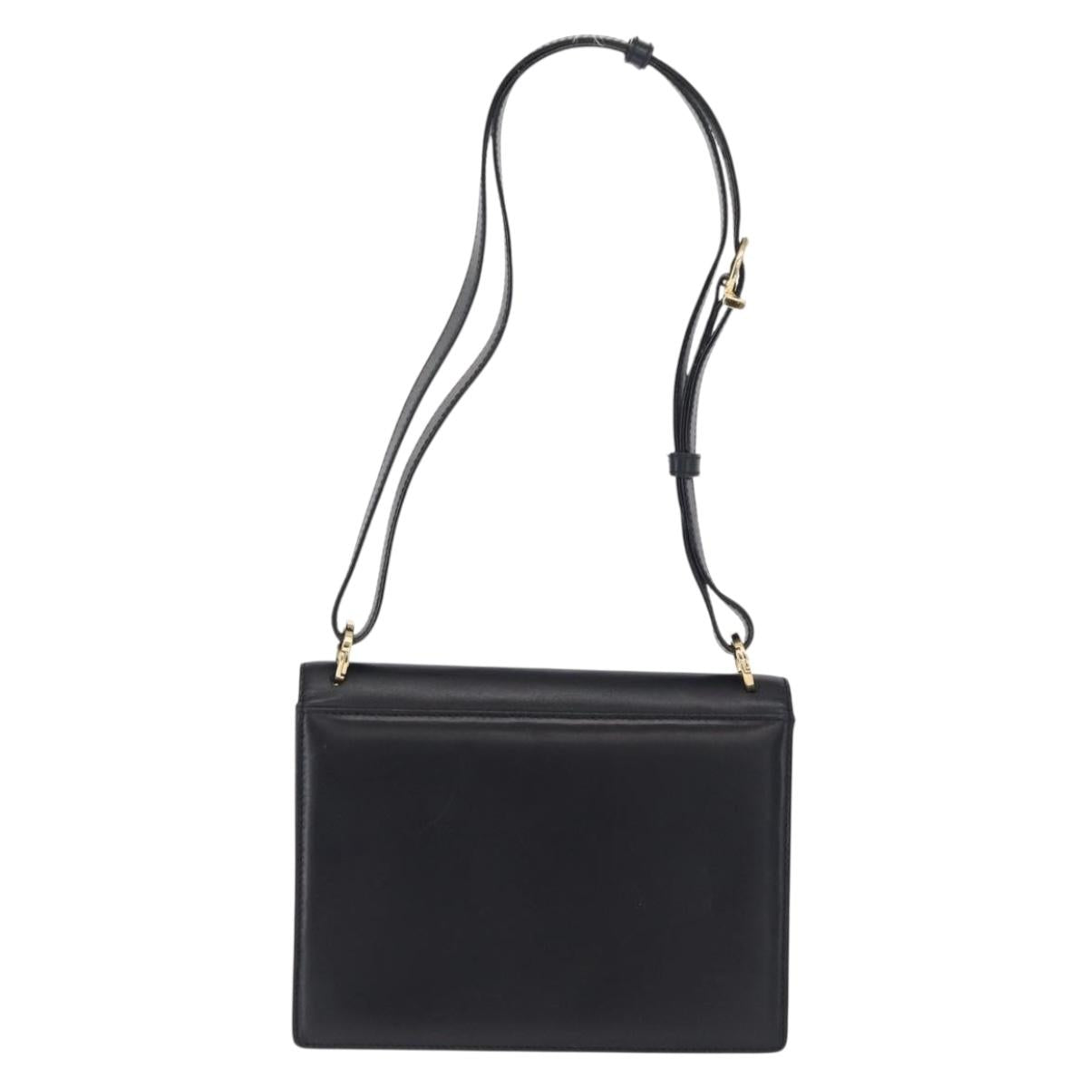 Salvatore Ferragamo Gancini Shoulder Bag Leather Navy Gold Auth 165428
