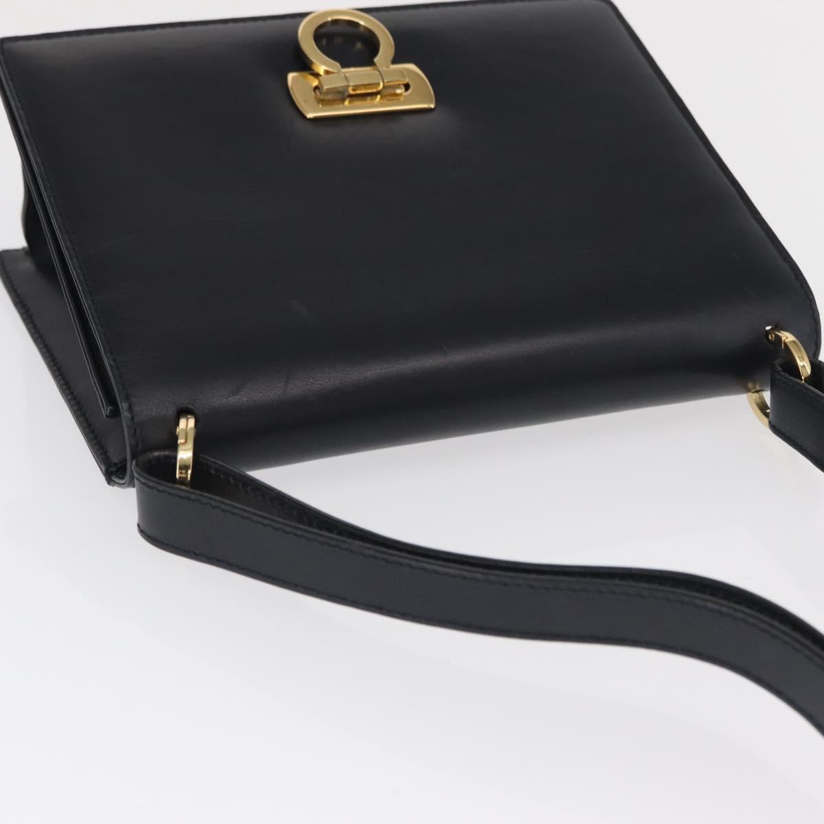Salvatore Ferragamo Gancini Shoulder Bag Leather Navy Gold Auth 165428