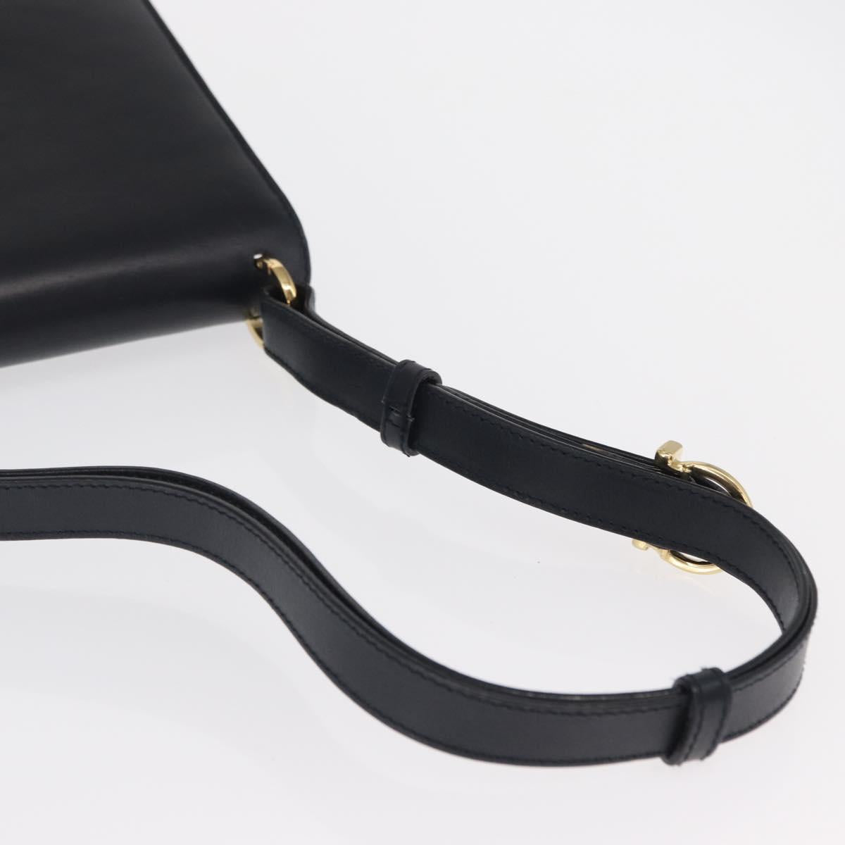 Salvatore Ferragamo Gancini Shoulder Bag Leather Navy Gold Auth 165428