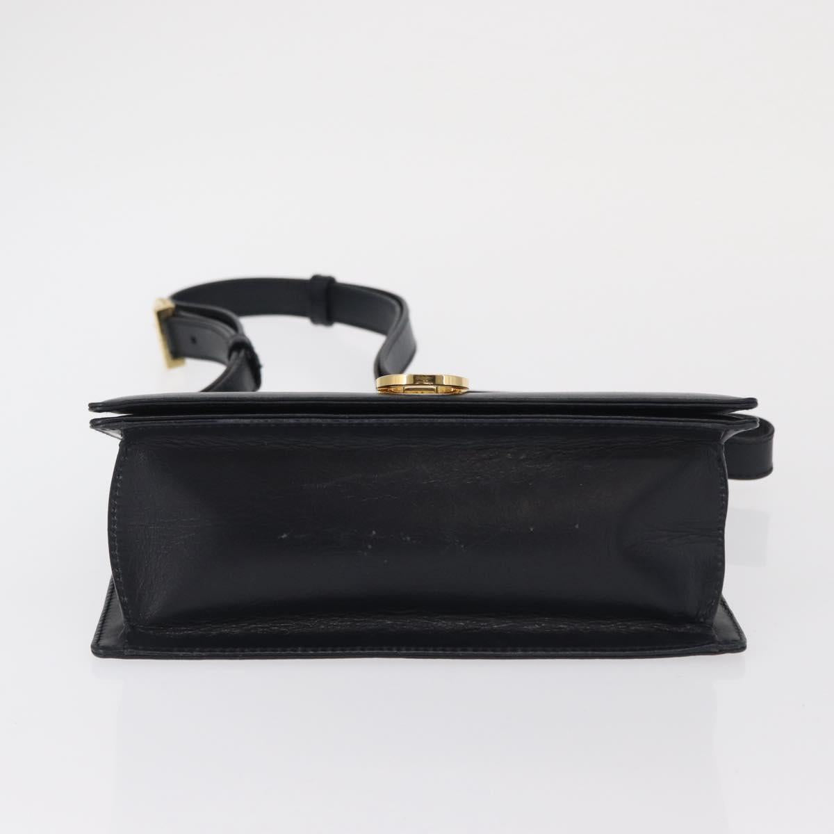 Salvatore Ferragamo Gancini Shoulder Bag Leather Navy Gold Auth 165428