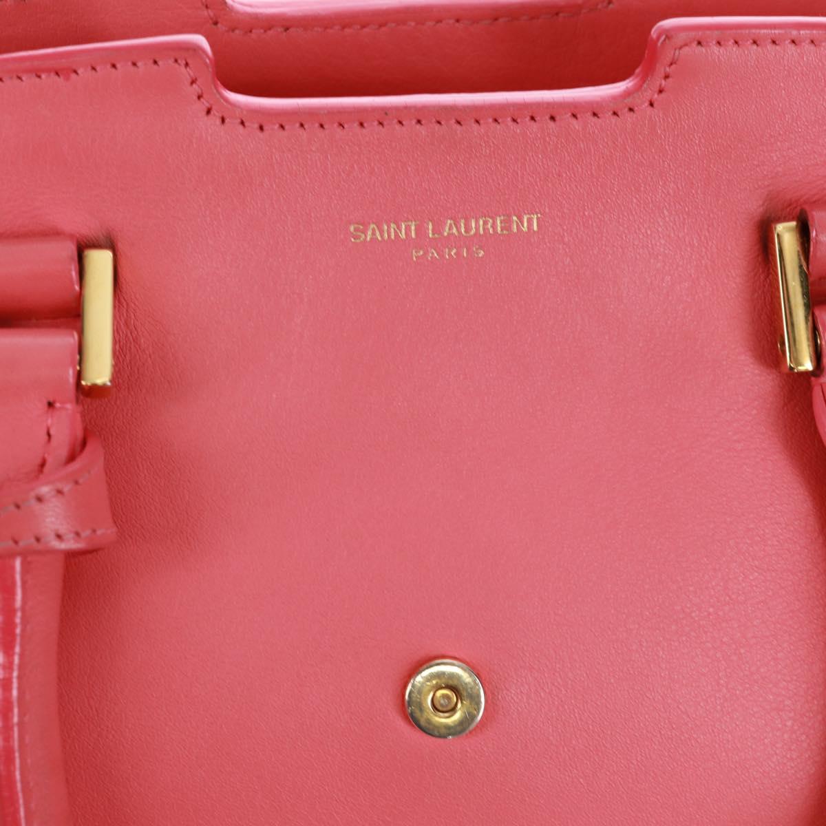 SAINT LAURENT Baby Cabas Hand Bag Leather 2way Gold Pink Auth 165430SAV