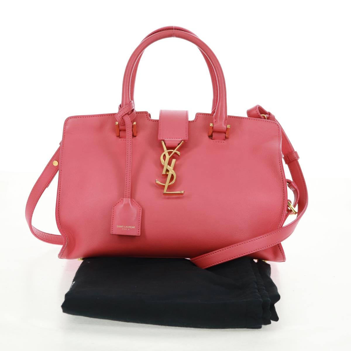 SAINT LAURENT Baby Cabas Hand Bag Leather 2way Gold Pink Auth 165430SAV