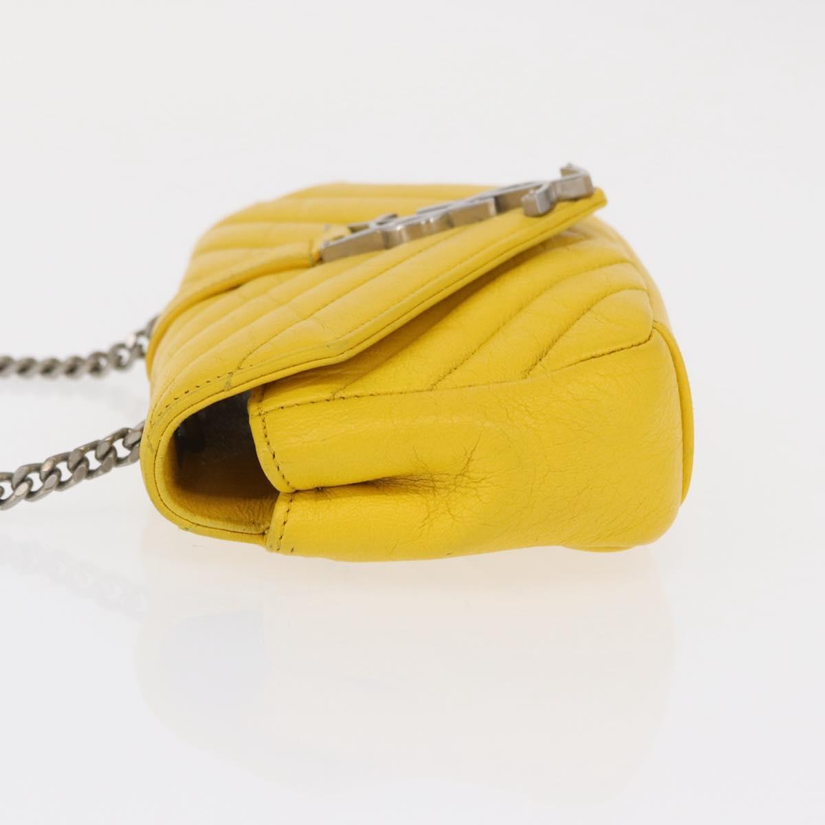 SAINT LAURENT Chain Cassandra Shoulder Bag Leather Yellow Silver Auth 165434