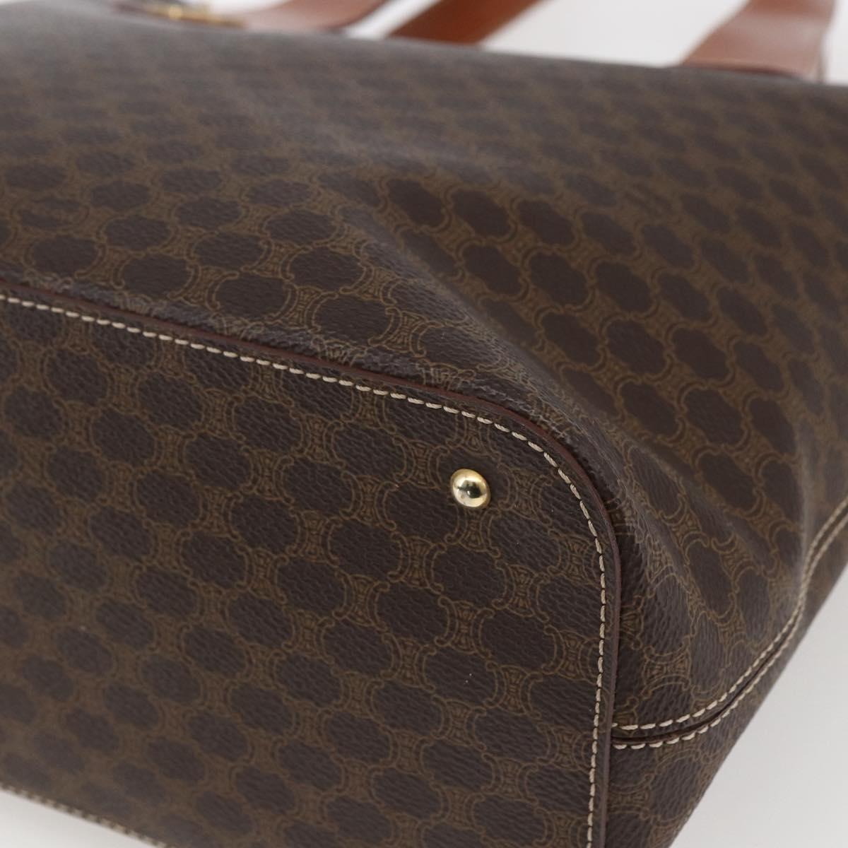 CELINE Macadam Canvas Hand Bag PVC Leather Brown Gold Auth 165448