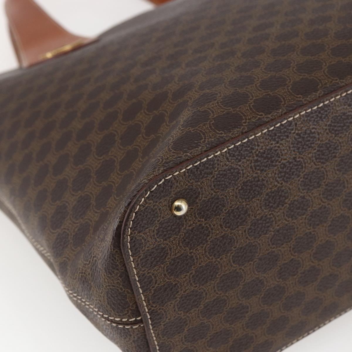 CELINE Macadam Canvas Hand Bag PVC Leather Brown Gold Auth 165448