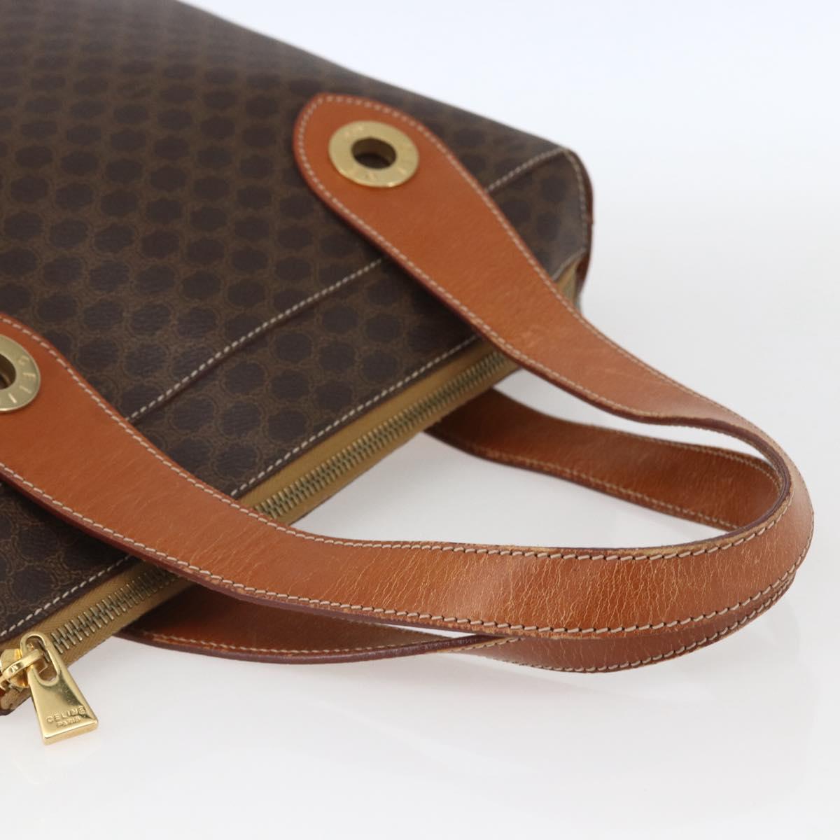 CELINE Macadam Canvas Hand Bag PVC Leather Brown Gold Auth 165448