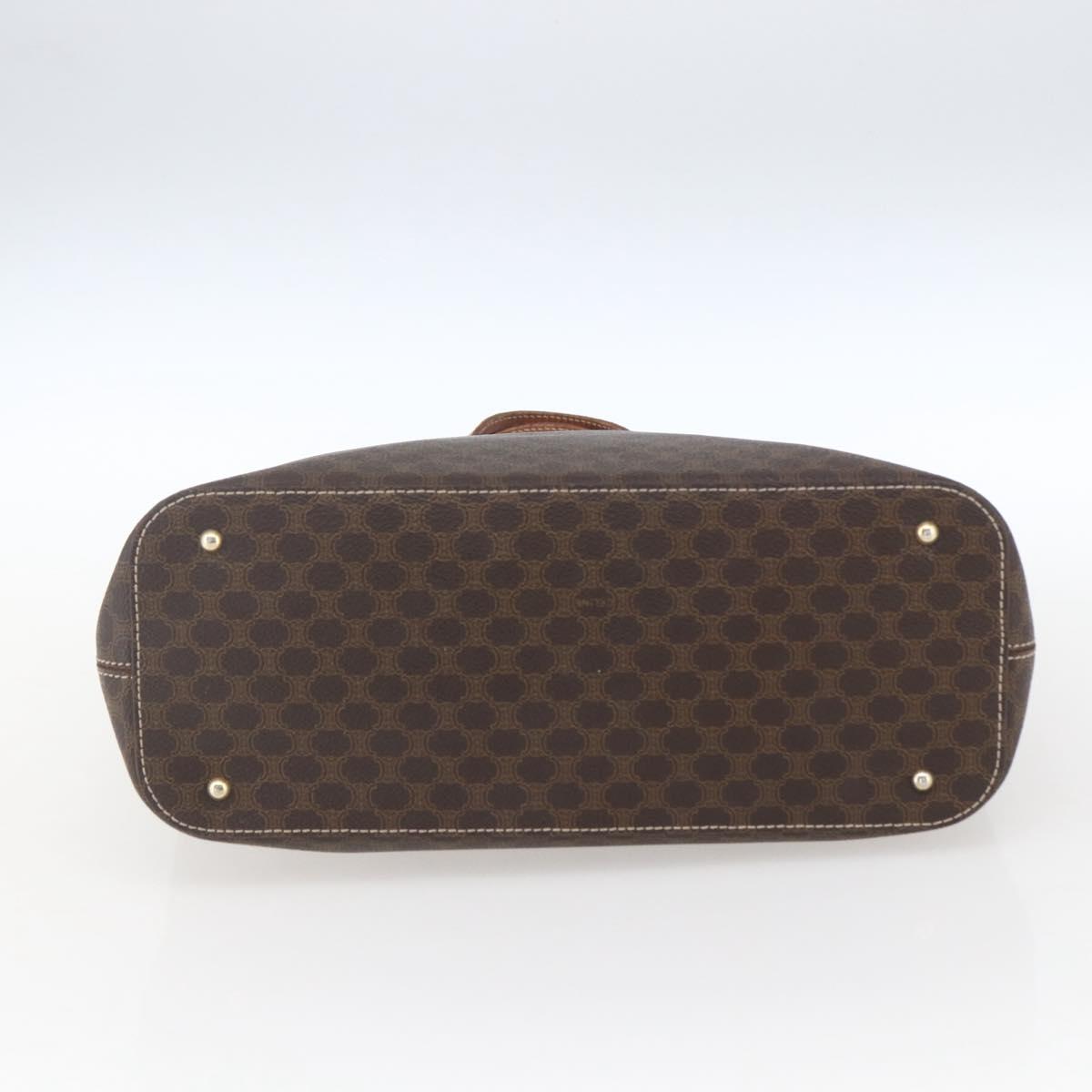 CELINE Macadam Canvas Hand Bag PVC Leather Brown Gold Auth 165448