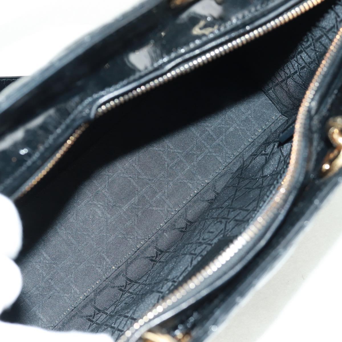 Christian Dior Lady Dior Canage Hand Bag Patent 2way Black Gold Auth 165472V