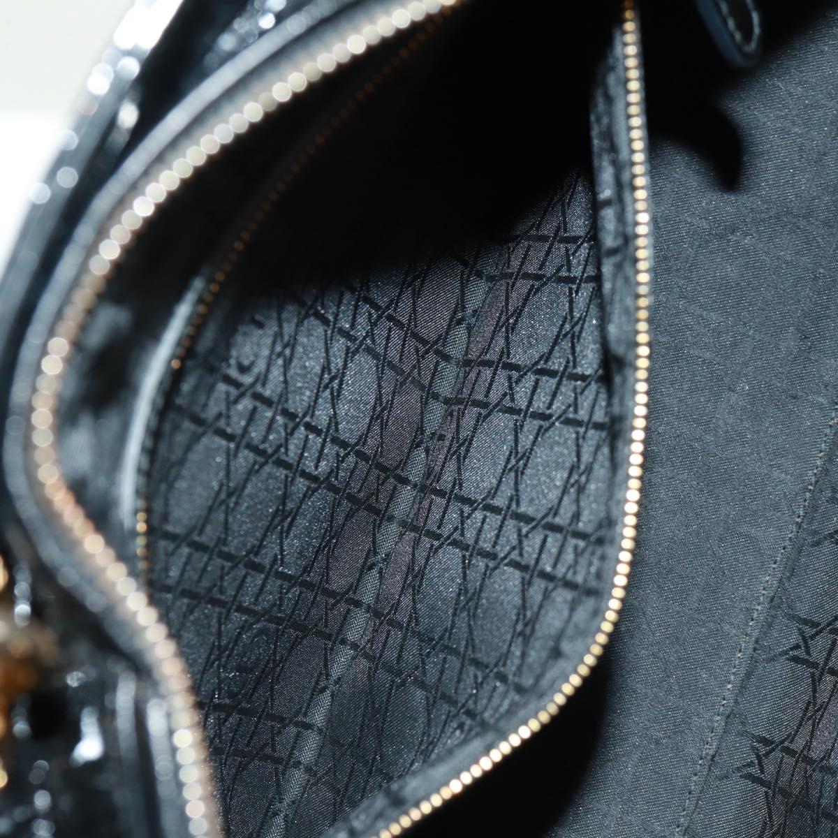 Christian Dior Lady Dior Canage Hand Bag Patent 2way Black Gold Auth 165472V