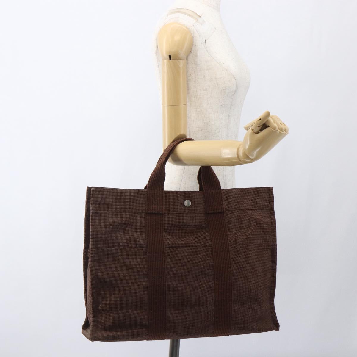 HERMES Her Line Tote MM Tote Bag Canvas Brown Auth 165475