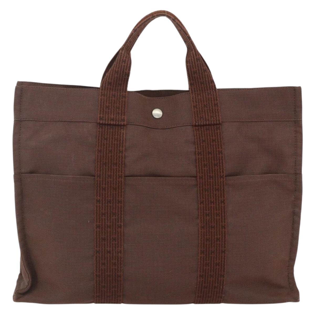 HERMES Her Line Tote MM Tote Bag Canvas Brown Auth 165475