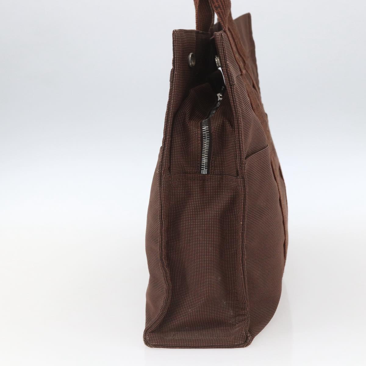HERMES Her Line Tote MM Tote Bag Canvas Brown Auth 165475