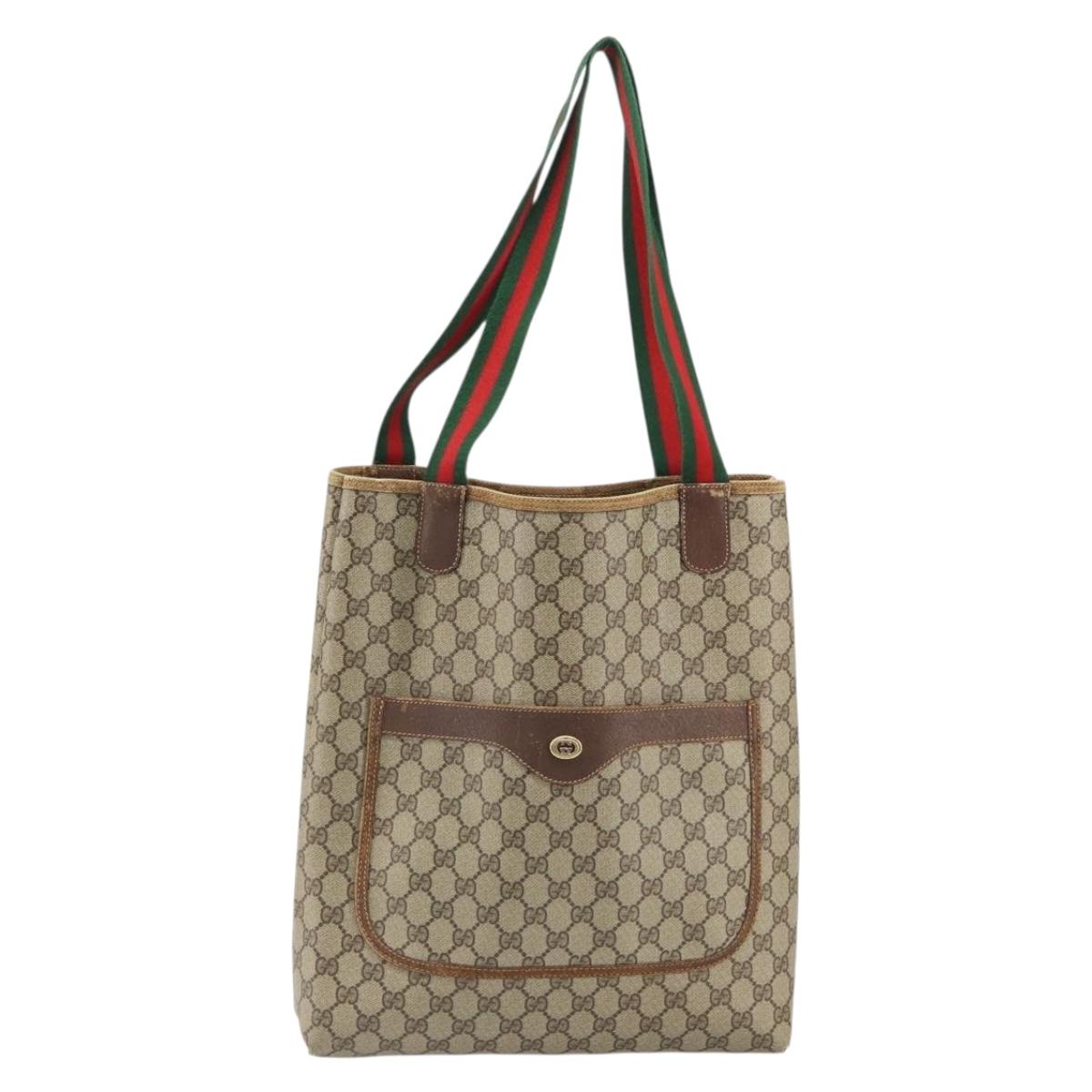GUCCI GG Supreme Web Sherry Line Tote Bag PVC Beige Gold 89 02 003 Auth 165476
