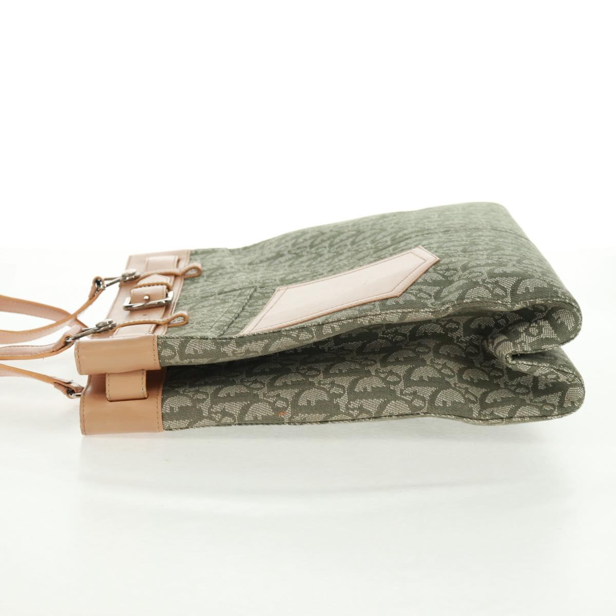 Christian Dior Trotter Canvas Tote Bag Green Silver Auth 165477V