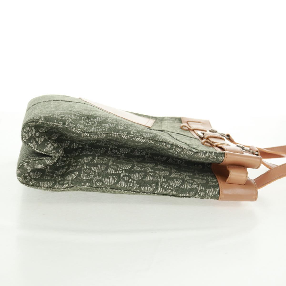 Christian Dior Trotter Canvas Tote Bag Green Silver Auth 165477V